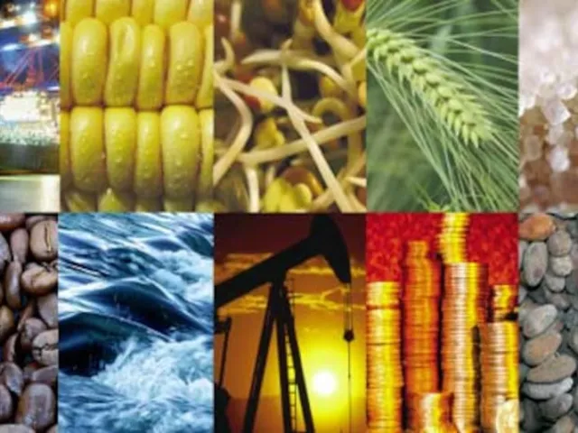 Collage of shipping, agriculture, energy and metals commodities